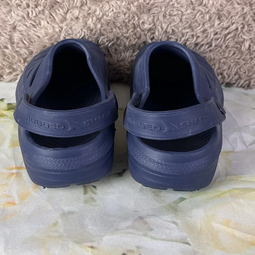 Rugged Shark Size 12 Kids Mules Clogs Youth Navy Blue Rubber Water Shoes